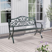 casa.pro Banco de jardín Utav Banco de exterior resistente a la intemperie 127 x 53 x 79 cm Banco de metal máx. 300 kg Gris oscuro con pátina verde Banco de 3 plazas