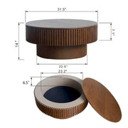 Mesa de centro redonda moderna de madera maciza chapada con almacenamiento