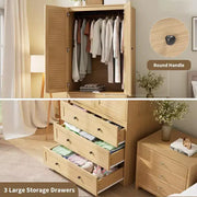 Armario ropero COZONY con 3 cajones y 2 puertas, clóset de madera moderno para dormitorio, armario de pie resistente de color blanco