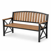 Banco de jardín con estructura de metal y listones de madera de teca 120 cm negro/natural