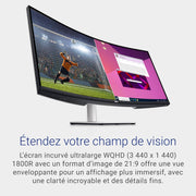 Monitor Dell S3423DWC - 34 pulgadas 3440 x 1440 píxeles 100 Hz VA 4 ms AMD FreeSync USB-C, HDMI, Hub USB, altavoces integrados, ajustable, plateado