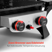 ProfiCook Gasgrill mit 2 Edelstahlbrennern | Tischgrill inkl. Gasdruckminderer & Gasschlauch | Grill mit Stabiler Metallhaube & Temperaturanzeige | Gasgrill klein für Balkon & Camping | PC GG 1261