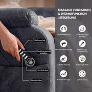 Sillón relax eléctrico con función de levantamiento, sillón de masaje con función de calor, función reclinable, control remoto ajustable, función de descanso y reposapiés, hasta 220 kg, cuero flocado gris oscuro