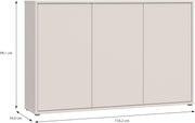 Cómoda Forte Alice Springs 150 155, aparador grande con 3 puertas de armario, pasillo, salón, dormitorio, madera de ingeniería, beige cachemira, 154,2 cm de ancho x 99,1 cm de alto x 34,9 cm de profundidad
