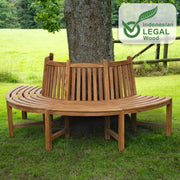 Banco de árbol semicircular Male de CLP de madera de teca maciza I Banco de jardín con capacidad para hasta cuatro personas I Banco de madera natural con respaldo, color: marrón