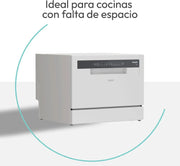 Candy CP 6E51LW Lavavajillas pequeño y compacto, 6 servicios, digital, 51 dBA, 5 ciclos, media carga, inicio diferido 3-6-9 horas, indicador de sal y abrillantador, indicador de fin de ciclo, blanco