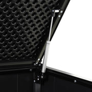 Caja para cubos de basura Koll Living Soraya de 775 litros, de plástico con aspecto de madera – bloqueable, resistente a la intemperie, resistente a los rayos UV, con amortiguadores de gas – Negro/Gris