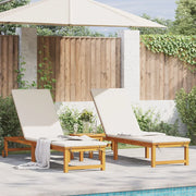 2025 Tumbonas 2 uds con Mesa y Cojines de Madera Maciza de Acacia, Tumbona con Cojines Crema de Madera Maciza de Acacia, Mesa Auxiliar de Jardín 35x35x34 cm de Madera Maciza de Acacia V8526