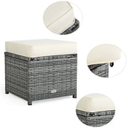Conjunto de muebles de comedor para patio de 7 piezas de ratán con sofá seccional, mesa de comedor, otomanas y cojines