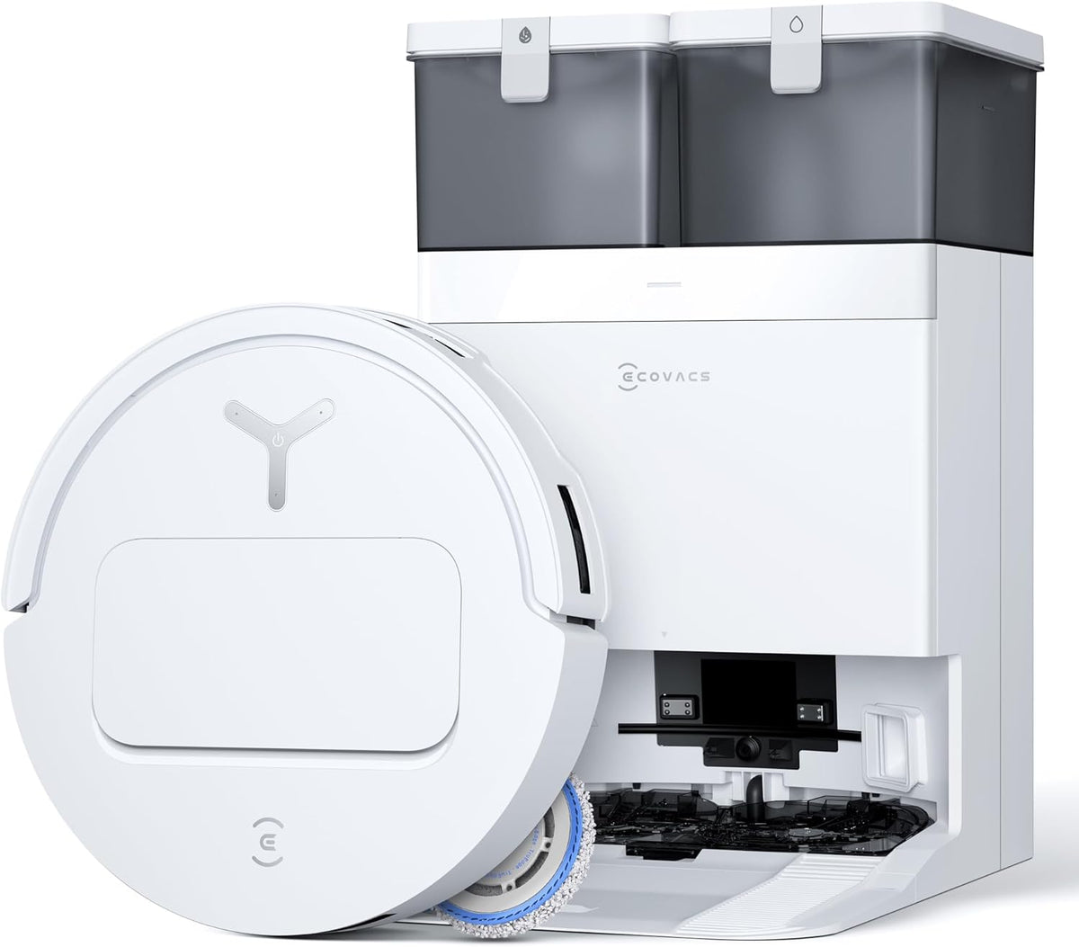 Robot aspirador ECOVACS T50 Pro Omni Gen2, 21000 Pa mejorado respecto al T30 Pro Omni, cepillo lateral y mopa extensibles, adición automática de solución de limpieza, lavado con agua caliente a 75 °C, blanco