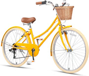 Glerc Missy 20, 24, 26 pulgadas bicicleta híbrida urbana tipo crucero para niñas, de 6 velocidades, con cesta de mimbre, para jóvenes mayores de 6 años, varios colores