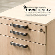 bümö Cajonera móvil con cajones, contenedor con cerradura de madera en haya - Carrito para oficina como mueble bajo de escritorio, cajonera de oficina o contenedor de escritorio con tiradores de barra