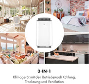 KLARSTEIN Grandbreeze Pro 14K – Aire acondicionado portátil, deshumidificador, ventilador, 3 velocidades, 14000 BTU/1,65 kW, habitación: 42 a 68 m², flujo: 460 m³/h, eficiencia energética A – Blanco