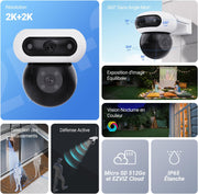 Cámara de vigilancia WiFi para exteriores EZVIZ de 8 MP (4 MP + 4 MP) con doble lente, cámara exterior 360°, visión nocturna a color, detección de personas/vehículos, audio bidireccional, resistente al agua, C90 Dual