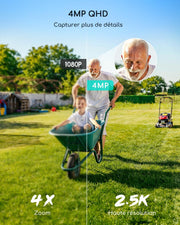 Cámara de vigilancia WiFi exterior inalámbrica COOAU 4MP - 365 días con panel solar - Base + 4 cámaras - 2.5K | 64 GB de almacenamiento local | Panorámica 360° | Cero cuotas mensuales | Compatible con Alexa