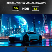 Monitor Plano Gaming Esports YEYIAN 32” 4K UHD HDR IPS | 16:9 | 3840x2160 | 60 Hz | Tiempo de respuesta 4 ms | NVIDIA G-Sync AMD FreeSync | VESA | DisplayPort HDMI USB