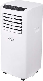 Aire acondicionado portátil Adler AD 7909, 3 modos de funcionamiento, 2 velocidades de ventilador, deshumidificador, mando a distancia, temporizador, climatizador portátil para estancias de hasta 20 m², 7.000 BTU/h, clase energética A, 792 W, blanco