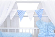 Set completo de cuna Baby Delux, cama casita de 60x120 cm, color blanco, con cajón, barrera anticaídas, colchón, ropa de cama y set de decoración (Prince Stars)