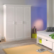 Inter Link - Armario - Armario de puertas batientes - Ropero - Guardarropa - Armario de dormitorio - 3 puertas - Pino macizo - Magnus - Lacado en blanco