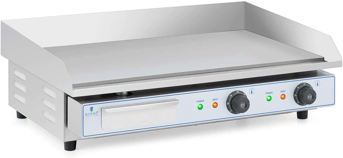 Plancha eléctrica Royal Catering de 2 fuegos 73 x 40 cm, 2 x 2.200 W, 730 x 400 mm, profesional lisa de acero inoxidable, de sobremesa, doble, comercial para barbacoa, snack-bar, exterior
