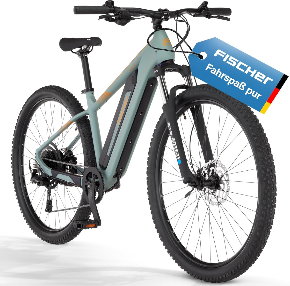 Bicicleta eléctrica de montaña (MTB) Fischer Montis 2.2 Active para hombre y mujer, talla de cuadro 49, motor trasero de 50 Nm, batería de 48 V