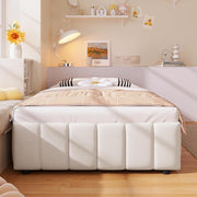 Cama tapizada 90x200, cama individual con espacio de almacenamiento y somier, sin cabecero, marco de cama con arcón hidráulico, cama con almacenaje hidráulico, estructura de cama, cama juvenil, lino, sin colchón, beige