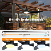Ventilador de techo con iluminación y mando a distancia, resistente al agua IP65, ventilador de exterior regulable, lámpara de techo moderna con ventilador, ventilador silencioso con luz para dormitorio, balcón y exterior