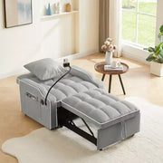 Sillón sofá convertible 3 en 1, sofá cama individual con respaldo ajustable, soporte para teléfono, USB y tipo C - ModernLuxe