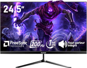 Monitor de PC Gawfolk de 24,5 pulgadas, monitor para juegos de 200 Hz, FHD 1080p, altavoces integrados, 1 ms, FreeSync, 99% sRGB, ángulo de visión de 178°, HDMI, DisplayPort, negro