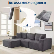Sofá moderno de 108", sofá tapizado de 3 plazas en forma de L con cojines, sofá de asiento profundo, no requiere montaje
