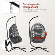 Silla colgante WOLTU con soporte, carga hasta 150 kg, silla colgante de ratán PE, con cojín de asiento y reposacabezas, para interior y exterior, gris