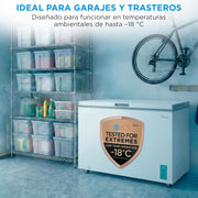 Congelador horizontal pequeño MIDEA de 418 L | Congelador arcón convertible a frigorífico con motor inverter, control electrónico de temperatura, cestas con asa | Arcón silencioso de 41 dB y bajo consumo