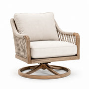 Sillón giratorio con estructura de madera y tapicería de poliéster, color arena, giratorio 360°