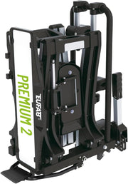EUFAB 11521 Portabicicletas PREMIUM 2, apto para bicicletas eléctricas, completamente premontado, antirrobo, para 2 bicicletas, para bola de remolque, negro, plata