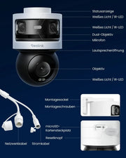 Cámara de seguridad PoE para exteriores Reolink de 3 lentes, OMVI 3i PoE, 10MP 180°, 4K PT con seguimiento automático, búsqueda por IA, perímetro, color e infrarrojos, 24/7