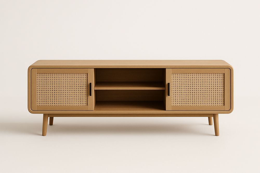 Mueble de TV de madera con puertas de rejilla 120x40x45 cm