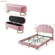 Juego de dormitorio de 2 piezas, cama de plataforma Full con luces LED y otomana de almacenamiento