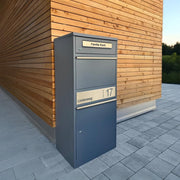 Metzler Paketbox Bispo 2, buzón con compartimento grande para paquetes, antracita, personalizado, grabado, acero inoxidable macizo para exteriores
