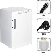 Nevera trivalente 12V 220V Gas, 100L, con congelador para camper, autocaravana, caravana, casa, furgoneta, casa de campo, cabaña, blanco