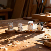 Adornos de madera tallados a mano de gatos y perros, decoración rústica para el hogar estilo bohemio de granja para escritorio