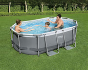 Set de piscina con estructura Power Steel de Bestway, ovalada, con bomba de filtrado, 305 x 200 x 84 cm, gris, 5614A