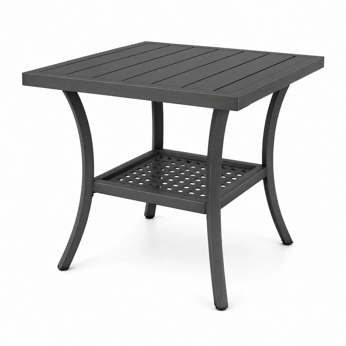 Mesa de jardín cuadrada con estante, 60 × 60 × 60 cm, metal revestido, antracita