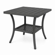 Mesa de jardín cuadrada con estante, 60 × 60 × 60 cm, metal revestido, antracita