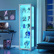Vitrina de cristal Lvifur con iluminación LED y puertas de cristal para salón y dormitorio, 40×50×180 cm, armario vitrina de 5 niveles con sensor inteligente para objetos de colección, vino, blanco