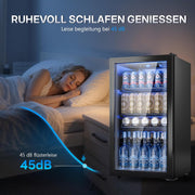 TRIUMPHKEY Mininevera de 90L con puerta de cristal, frigorífico compacto para bebidas con capacidad para hasta 128 latas, con estantes ajustables para cerveza, vino y refrescos, ideal para el hogar, bar, oficina o apartamento