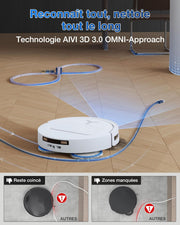 Robot aspirador ECOVACS T50 Pro Omni Gen2, 21000 Pa mejorado respecto al T30 Pro Omni, cepillo lateral y mopa extensibles, adición automática de solución de limpieza, lavado con agua caliente a 75 °C, blanco