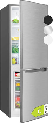 Bomann, Frigorífico y Congelador 173L Inox KG7359 - Frigorífico 121L, Congelador 52L, Iluminación LED, Control de temperatura, Alarma de puerta abierta, Ahorro de energía, Dimensiones 142,5x49,5x56 cm