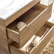 Conjunto de muebles de baño Lomadox con lavabo de 81 cm y armario con espejo LED, decoración imitación roble Wotan, an./al./pr. aprox. 180/200/46 cm