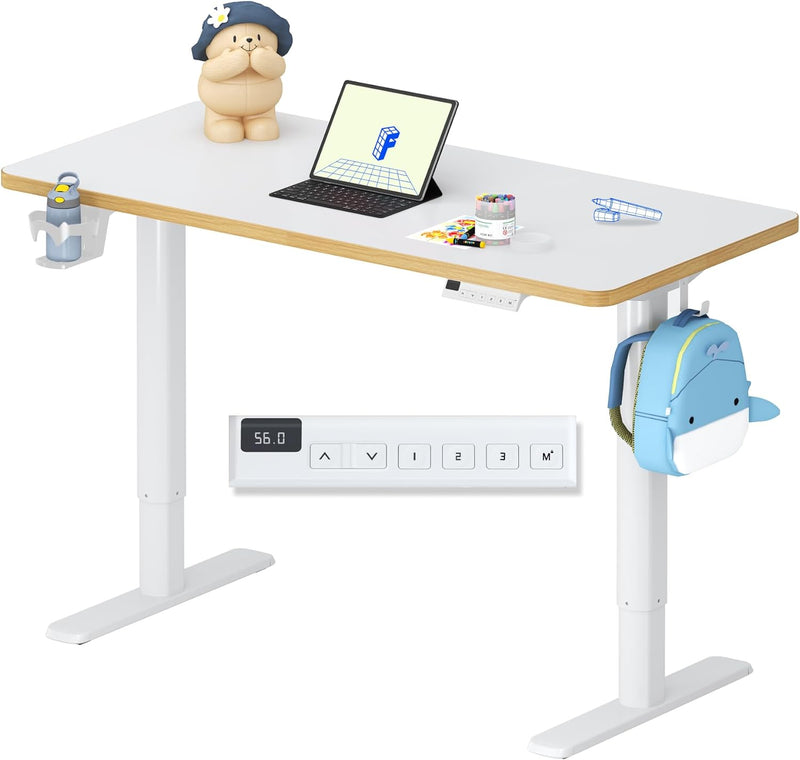Escritorio infantil FLEXISPOT, escritorio eléctrico de altura regulable, para niños a partir de 6 años, con pantalla LED de altura, 3 memorias, bloqueo de seguridad para niños y tablero ergonómico de 110 x 52 cm
