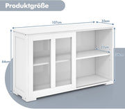 Aparador COSTWAY, mueble de cocina con puertas correderas de cristal y estante ajustable, aparador armario de almacenamiento, para cocina, comedor, sala de estar, 107 x 33 x 64 cm, madera (blanco)